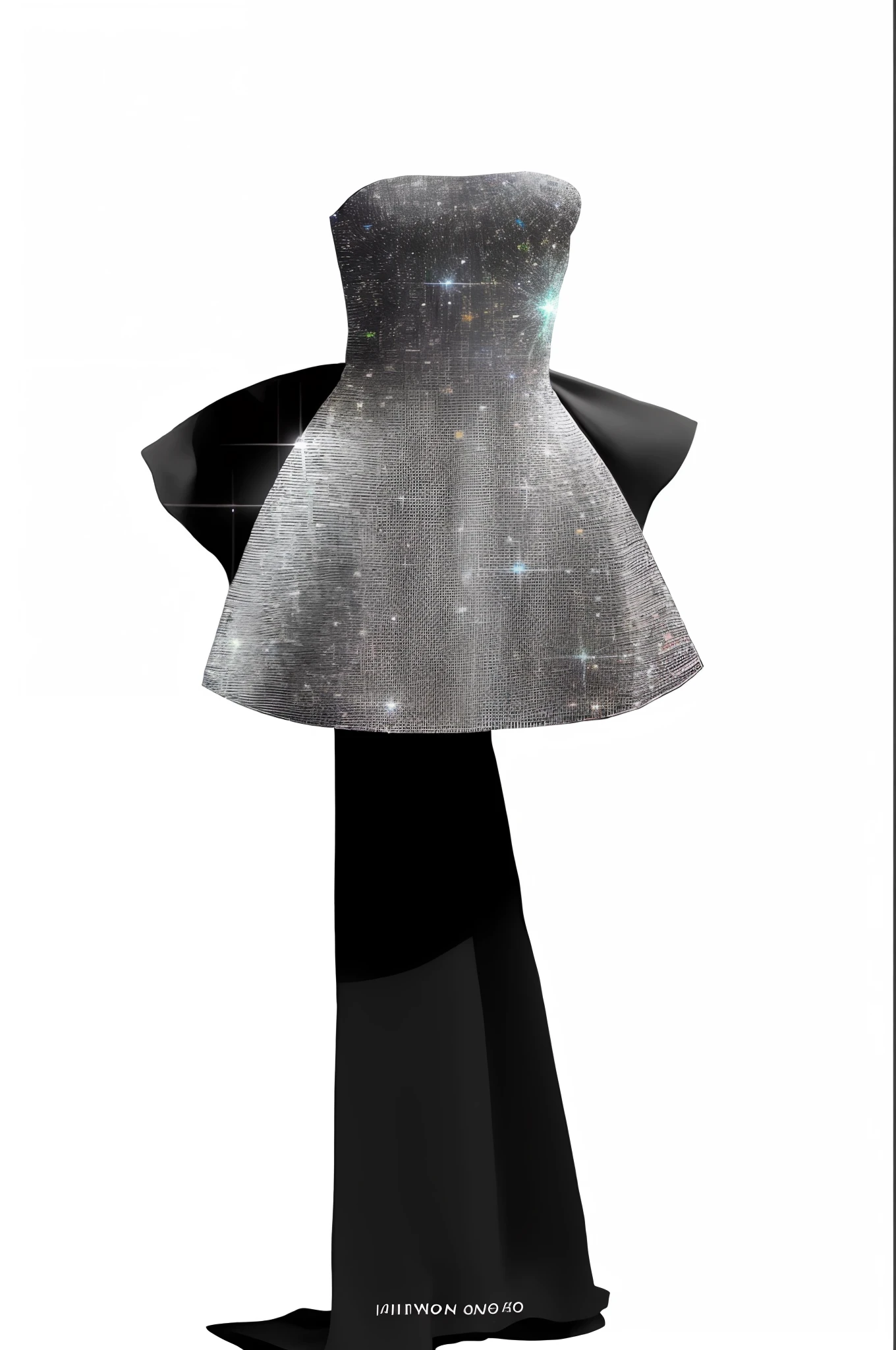 um close up de um vestido em um suporte com um fundo preto, vestido de glitter, usando um vestido cintilante, inspirado em Dimitre Manassiev Mehandjiysky, vestido prateado extravagante, vestido cintilante de diamante, acentos de glitter na figura, cintilante, Brilhando, Mercury dress, vestido detalhado e rosto, Phtoto em tons de cinza com vestido vermelho, brilho, Brilhante