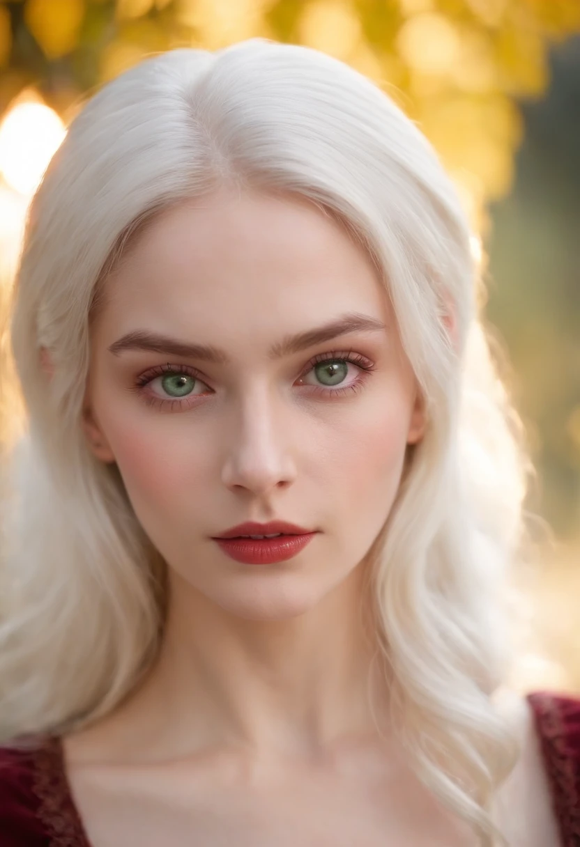 (((a deep reddish wound crosses her left cheek))) fair complexion, woman around 19 years old, natural white hair, distinctive green eyes, wearing kohl, slender and graceful, beautiful, candlelight in a medieval setting, ultra sharp focus, realistic shot, medieval female clothes, tetradic colors (scar:1.4)