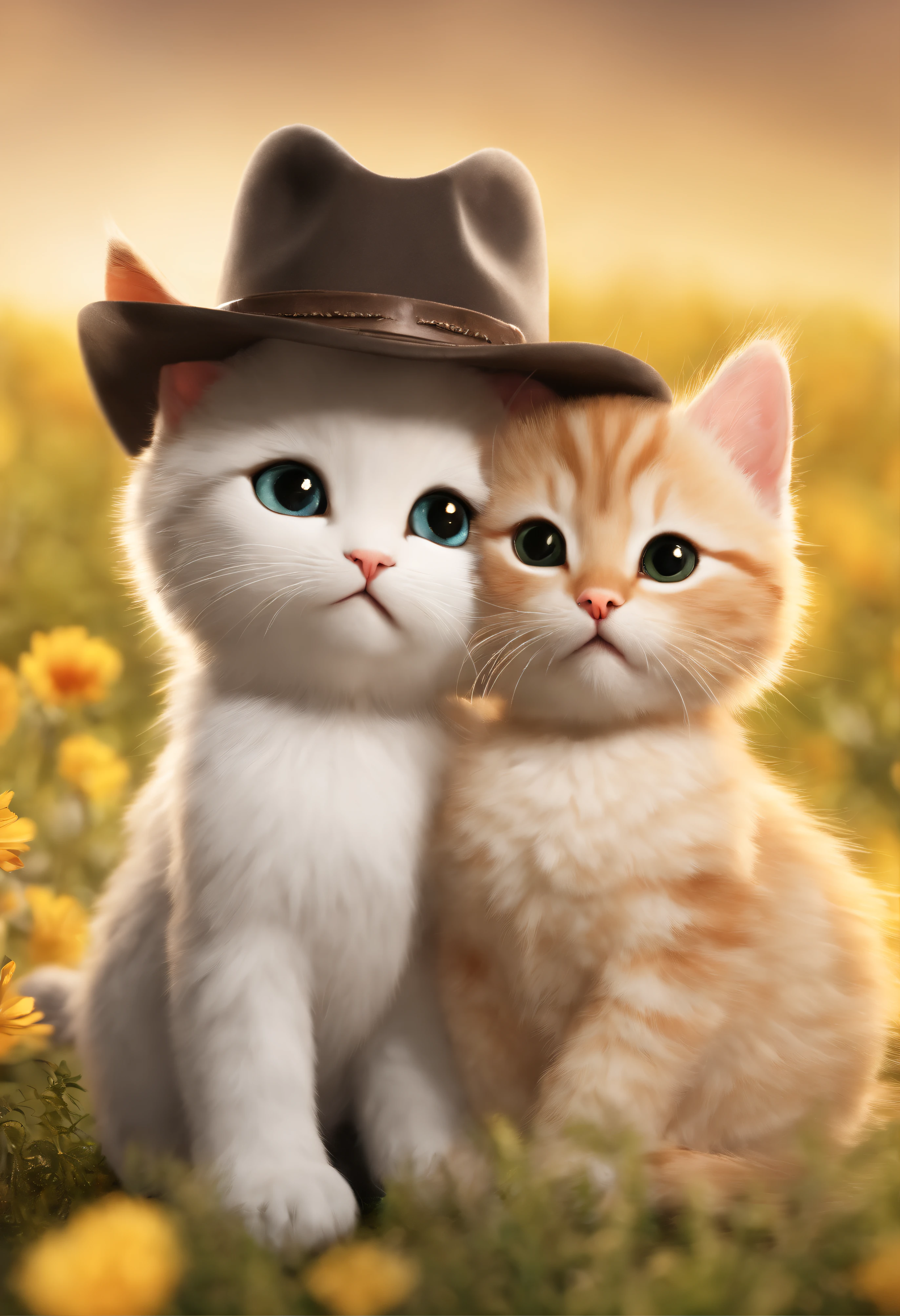 I have 2 cute cats, Known as Cowboy Cat, cute kittens, two headed cat, Kittens, Cats, catscatscats, And a cute cat. They sit together in the field, Wearing farm clothes. They are cute in the style of 🍁 and 🍂, And the cutest. They are known as real-life Tom and Jerry. The art style is cute cat anime visual.
