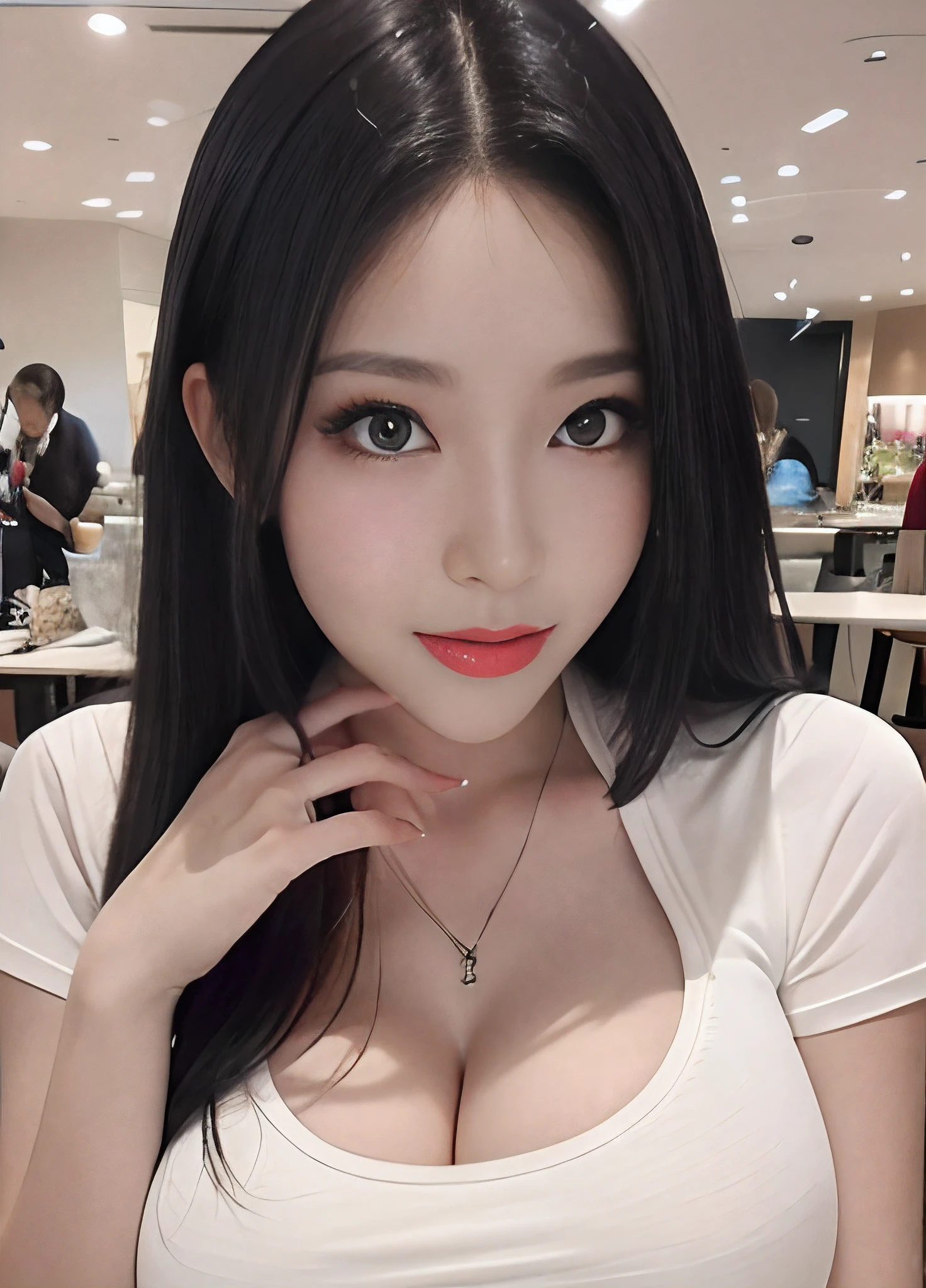 masutepiece, Best Quality, Illustration, Ultra-detailed, finely detail, hight resolution, 8K Wallpaper, Perfect dynamic composition, Beautiful detailed eyes、(tight skirts)、high-heels、White tight t-shirt、(Colossal tits:1.3)、ssmile