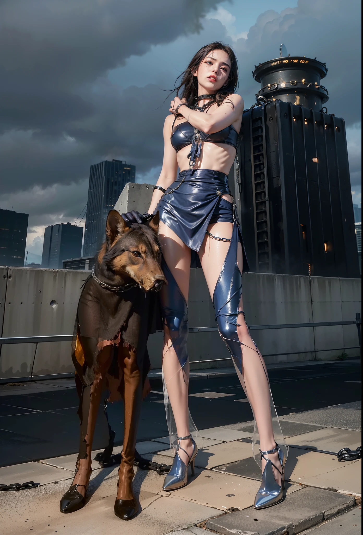 ,((Wearing a torn sheer costume of a superheroine)),(, No bra)), Wet crotch, Wet thighs, Beautiful girl with accentuated slender abs: 1.4, (((nipple tips protruding, areola is protruding, The shape of the pubic region is clearly visible)), sixpack abs: 1.4, Bust Botox, Photo, Sharpness, Unique 850 4, Koda850 k portrait camera, F1.6 shots, Ultra-realistic textures, Spectacular light textures, Cinestil 800 Fashion Mechanics, (futuristic sci-fi battle fashion: 1.1), (tied perfectly by chain), Restraint, Slaves, collars, ((wide prison with sunlight)), Dark fantasy, Realistic material details, extreme hight detail, Ultra-realistic materials ((Torn costume))), Wet, Cloudy, (Chained)), ((big emphasized by chains)), ((chains digging into crotch)), ( (Collar)), (, No bra), shredded costumes, broken golden shields and battle spears,, White combat gloves, Combat shoulder armor, Blood splattered on the face, Blood splattered, Realistic, (Bruises, Dirty, ripped clothing, skimpy clothing, Blood: 1.3), Torn Cape, Torn pantyhose, Long legs, ((iron pipe in the crotch)), Metallic shackles and fetters, ((chains hung from heaven)), Wet crotch is clearly visible, Swarovski's sword and the anatomy beneath his feet, (futuristic sci-fi battle fashion, Torn mesh stockings),
