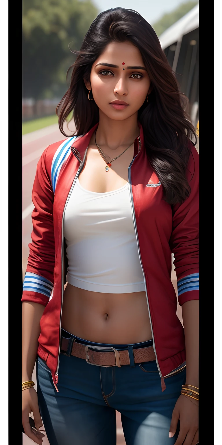 hot Indian Bhabhi, boobs in jacket, adidas T shirt,short white jeans, close, hot look, adidas sneakers,school hall