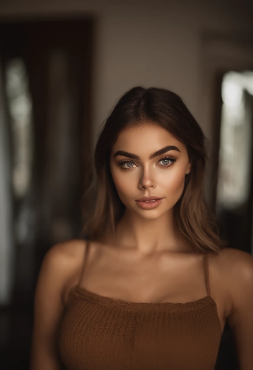Mujer con camiseta sin mangas y bragas a juego, Chica sexy con ojos azules, Retrato Sophie Mudd, Retrato de Corinna Kopf, cabello rubio y ojos grandes, selfie de una mujer joven, Maquillaje OHNE, Maquillaje natural, looks directly at camera, Cara con Artgram, dezentes Maquillaje, Gran foto de cuerpo entero, in the room, pechos talla 100 y grandes, rubio, latin
