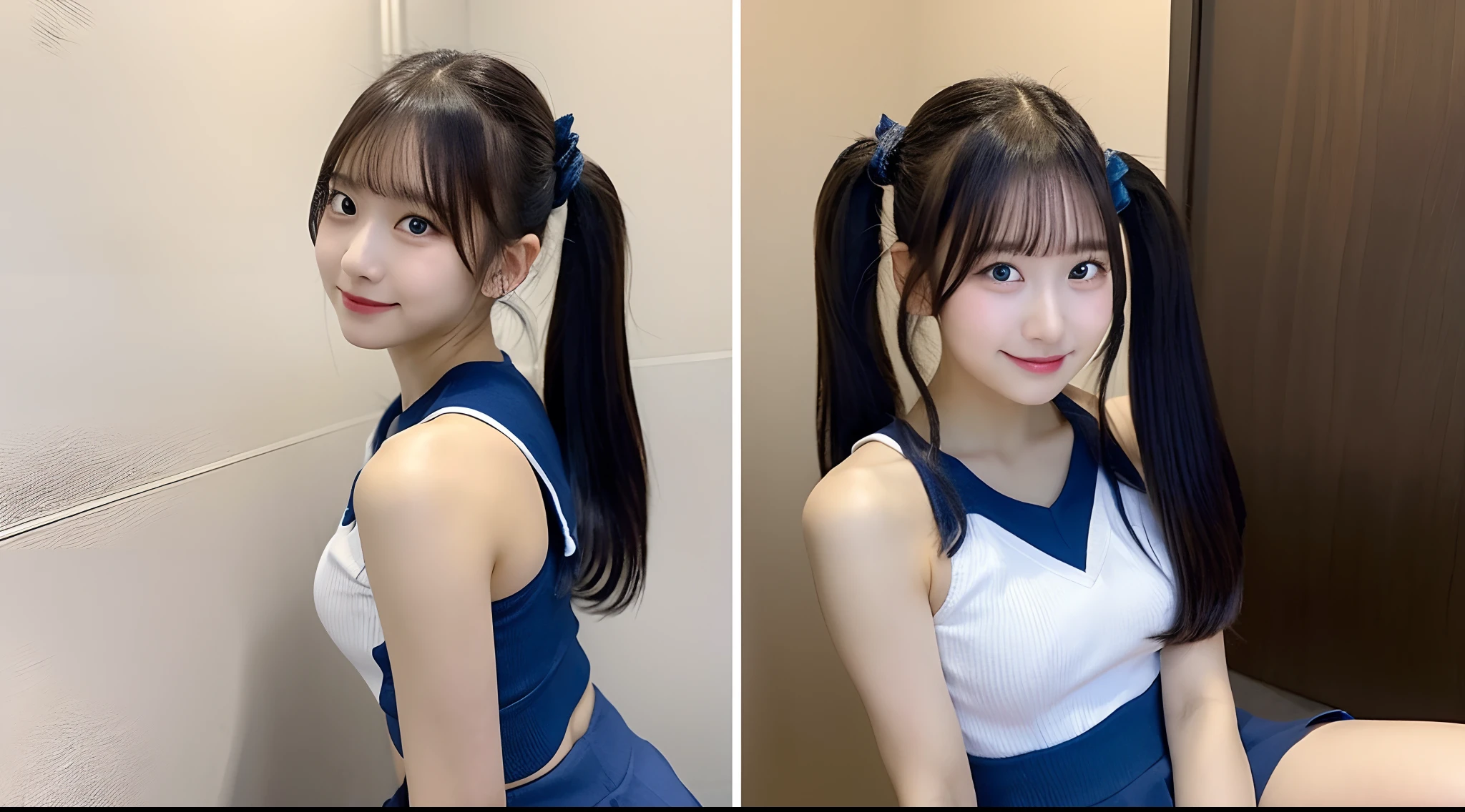 18-year-old cheergirl in a blue miniskirt(poneyTail)