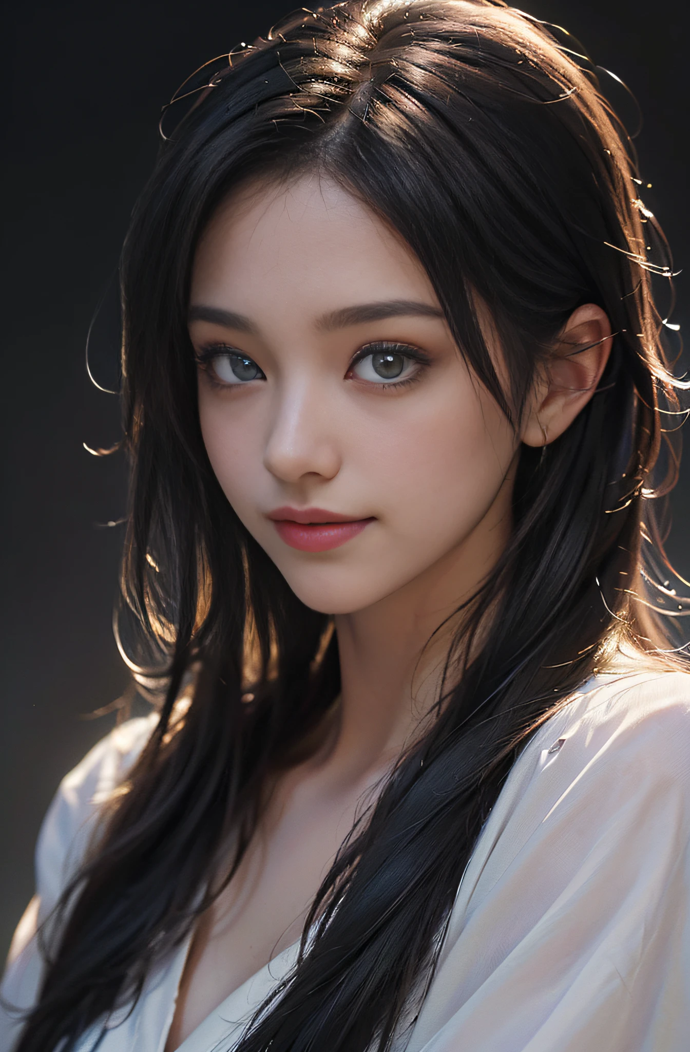 ((masterpiece、top-quality、beautiful quality、Photorealsitic、Look at viewers、Detailed Lighting、highlydetailed skin、very detail hair、Highly detailed H pupil、shadowy、8K:1.2))、(women's pictures、1beautiful girl:1.2)、Pretty smile、hi-school girl、校服、full body Esbian、I'm hungry、sano