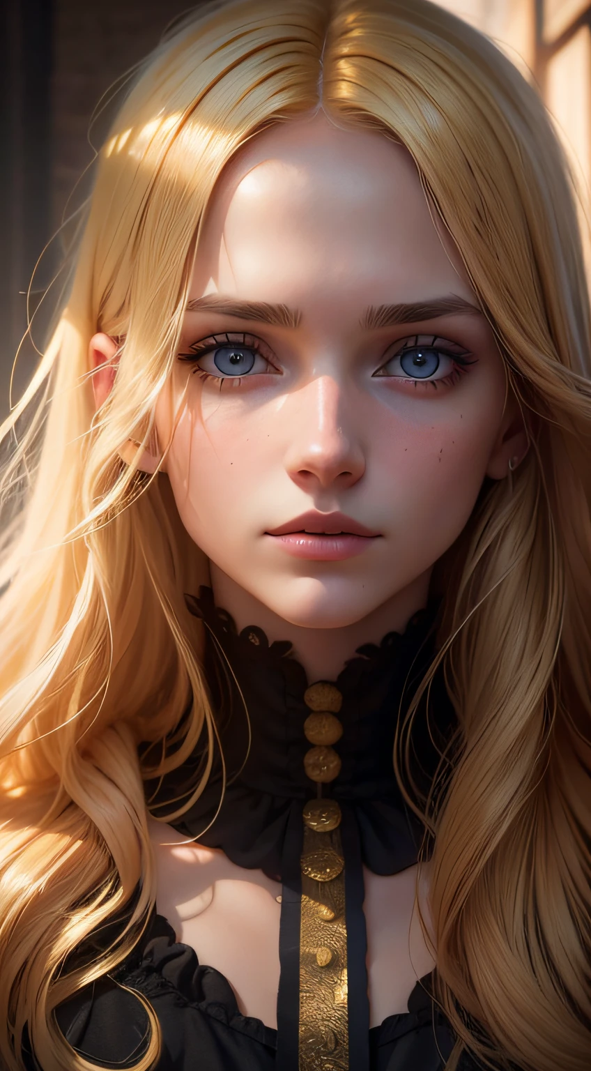 Beautiful European girl with golden hair, half her face normal and the other half is decayed like a corpse", "Photorealistic Image", "Realism, Surrealism", "High-resolution 35mm lens", "Close-up", "Studio lighting with dramatic shadows", "4K resolution"