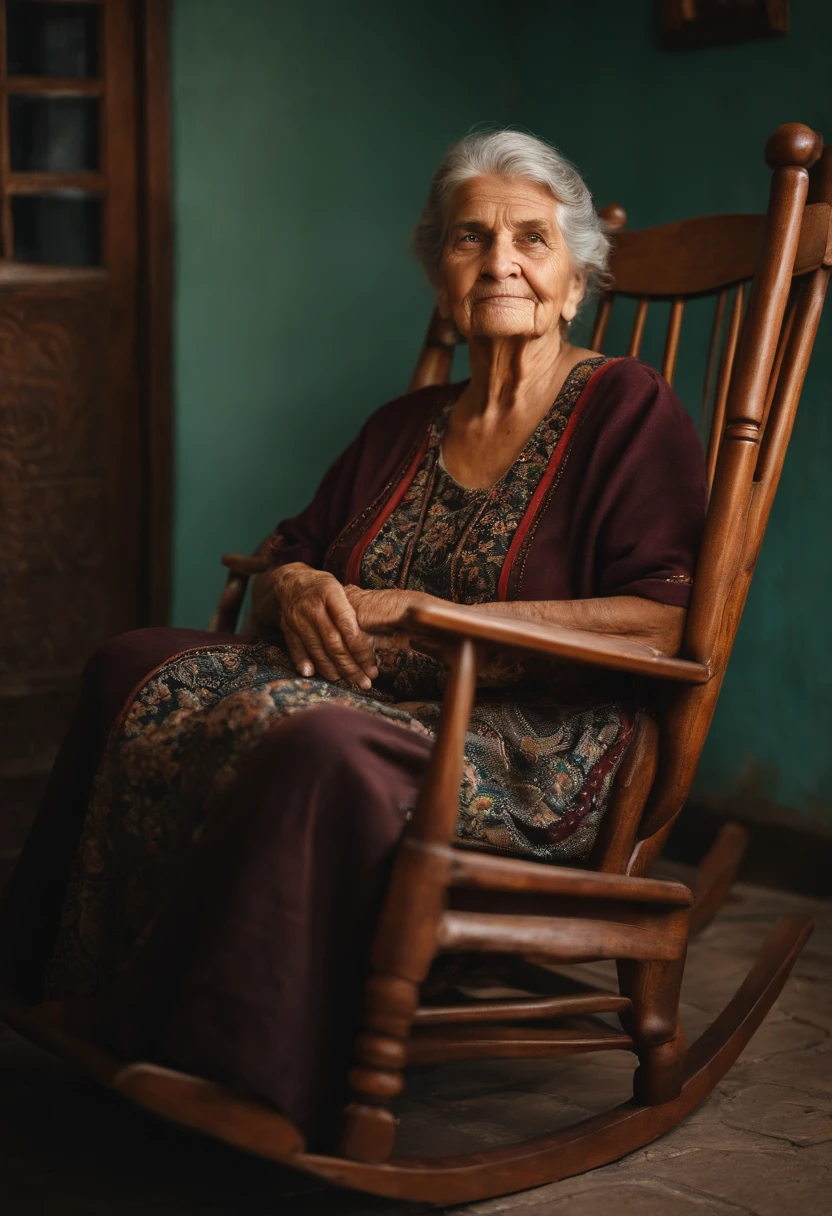 An old woman sitting in a rocking chair in a room - SeaArt AI