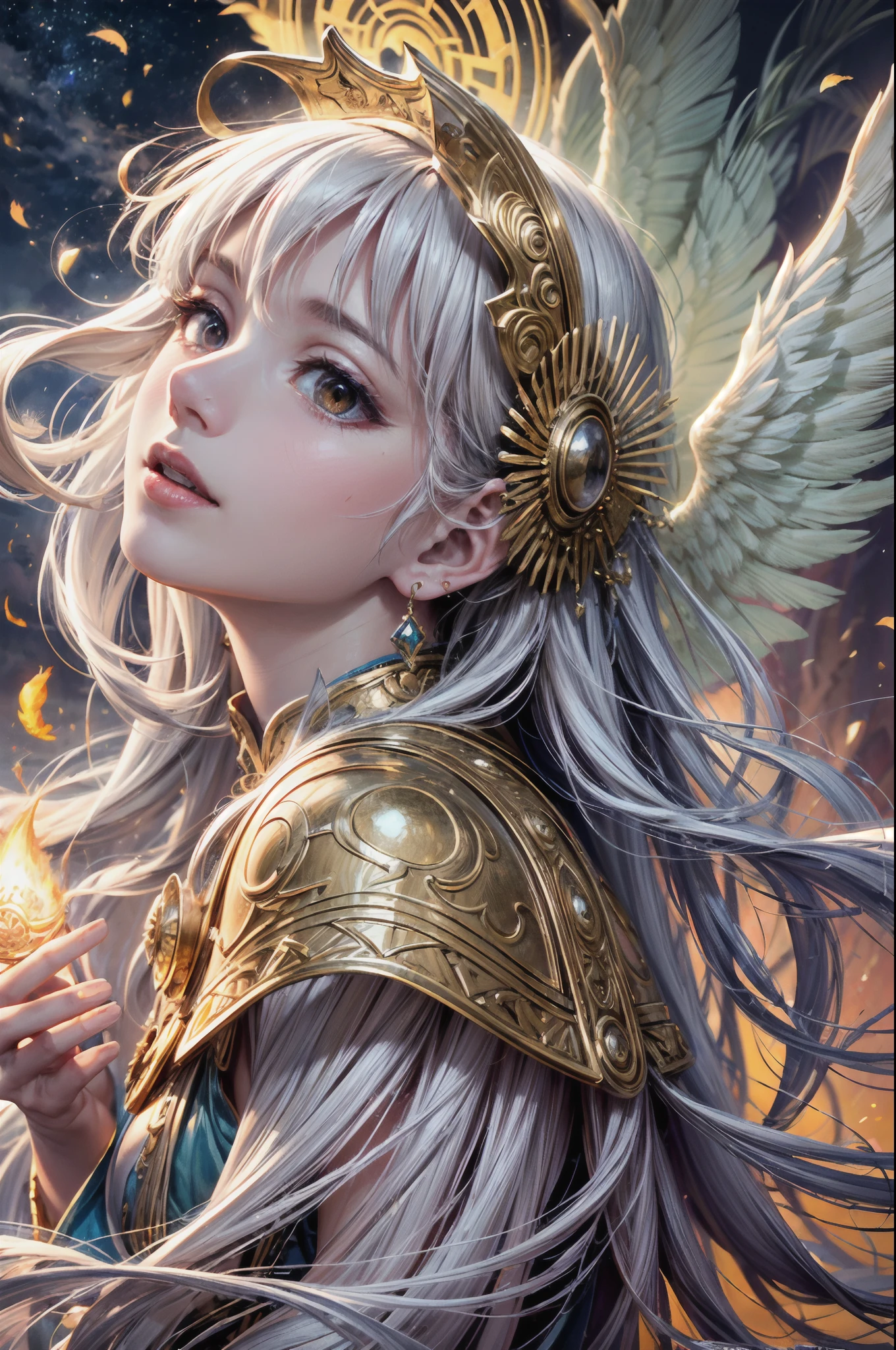 (highres:1.2),ultra-detailed,(realistic:1.37),guardian angel wings,divine flame,breathtaking landscape,ethereal glow,heavenly presence,vibrant colors,strong composition,celestial realm,majestic celestial beings,powerful symbolism,dramatic lighting,golden halo,transcendent beauty,surreal atmosphere,feathers glimmering,divine intervention,mesmerizing energy,sublime artistry,infused with spirituality,divinity personified,sublime serenity,supernatural aura,harmony of light and shadows,brilliant luminosity,healing energy,angelic protection,radiant transcendence,pure radiant light,sacred symbolism,miraculous scene,awe-inspiring manifestation,supreme guidance,eternal devotion,transcending boundaries,overwhelming serenity,divinity revealed.