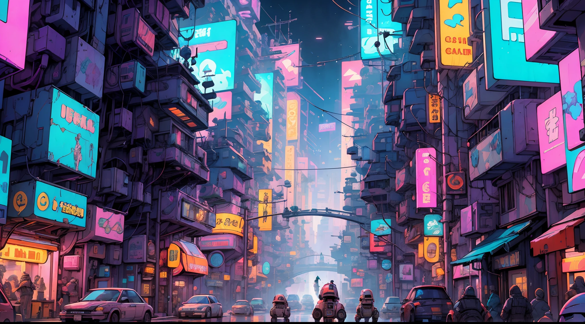 Future City,Tokyo,cyberpunk,(neon signs),(intricate:1.3),Cyberpunk Night,Masterpiece,(droids:1.5),(Mechs:1.5),Rgb,Cyberpunk City science fiction film,(bridge:1.3),Cables,Super detailed,high quality,Super detail,Crazy details, Highly detailed, epic composition, Best quality, 32K,Futuristic city with neon lights and futuristic streets, Neon City in the background, Futuristic street, Futuristic city street, Neon City, Cyberpunk city environment, Neon megacity in the background, Cyberpunk city street, Futuristic urban background, in a futuristic cyberpunk city, sci-fi cyberpunk city street,(((Prostitutes on the street:1.5)))