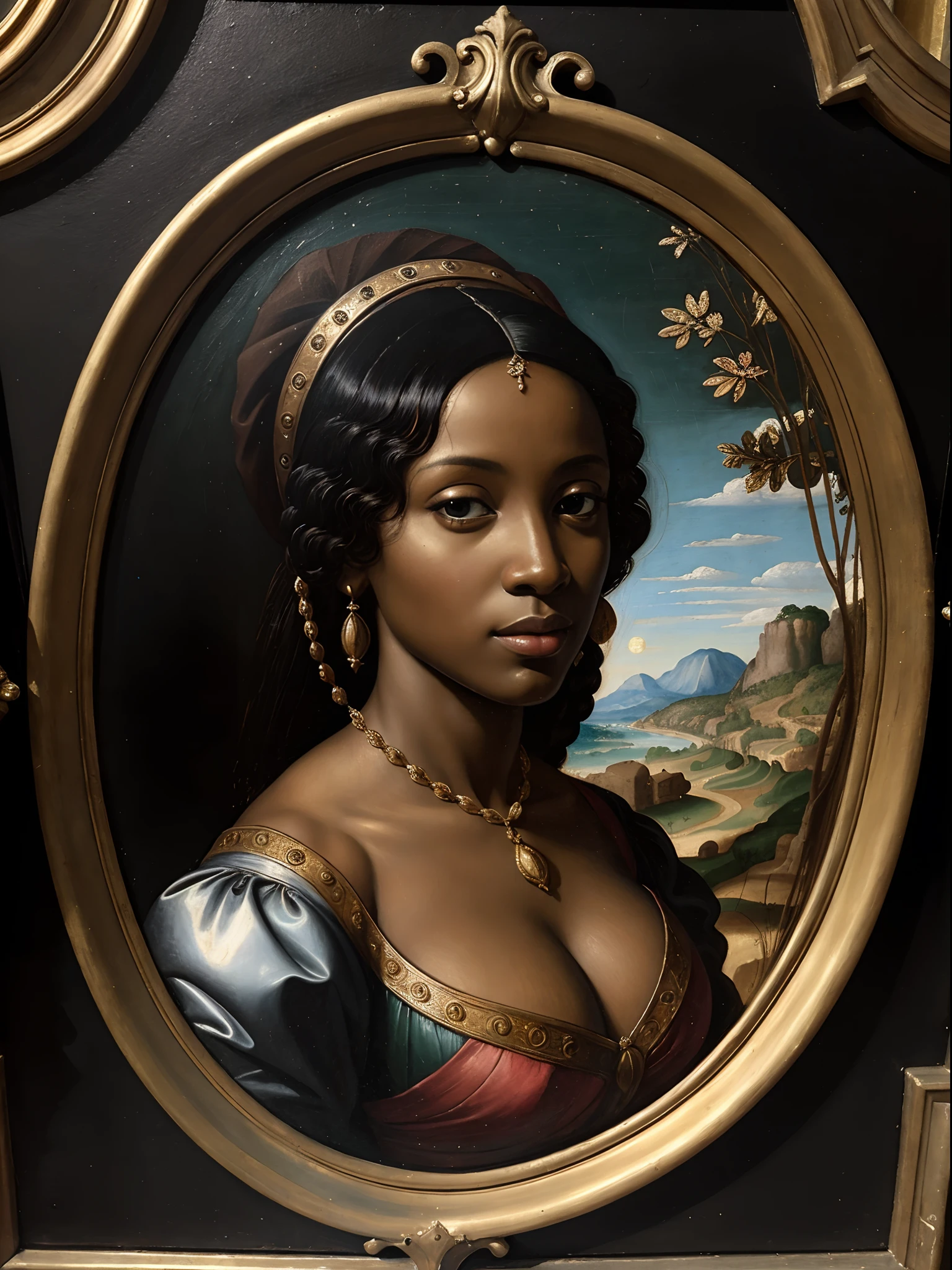 (Renaissance oil painting of a beautiful black woman:1.3), best quality, masterpiece, expressive, thrilling, 256k, epic, crepuscular lights, (by Michelangelo, by Rafael, by Rubens:1.2), chiaroscuro, best quality, masterpiece, (best hands), excellent, outstanding, breathtaking, gorgeous, top quality, 10/10, splendid, amazing, wonderful