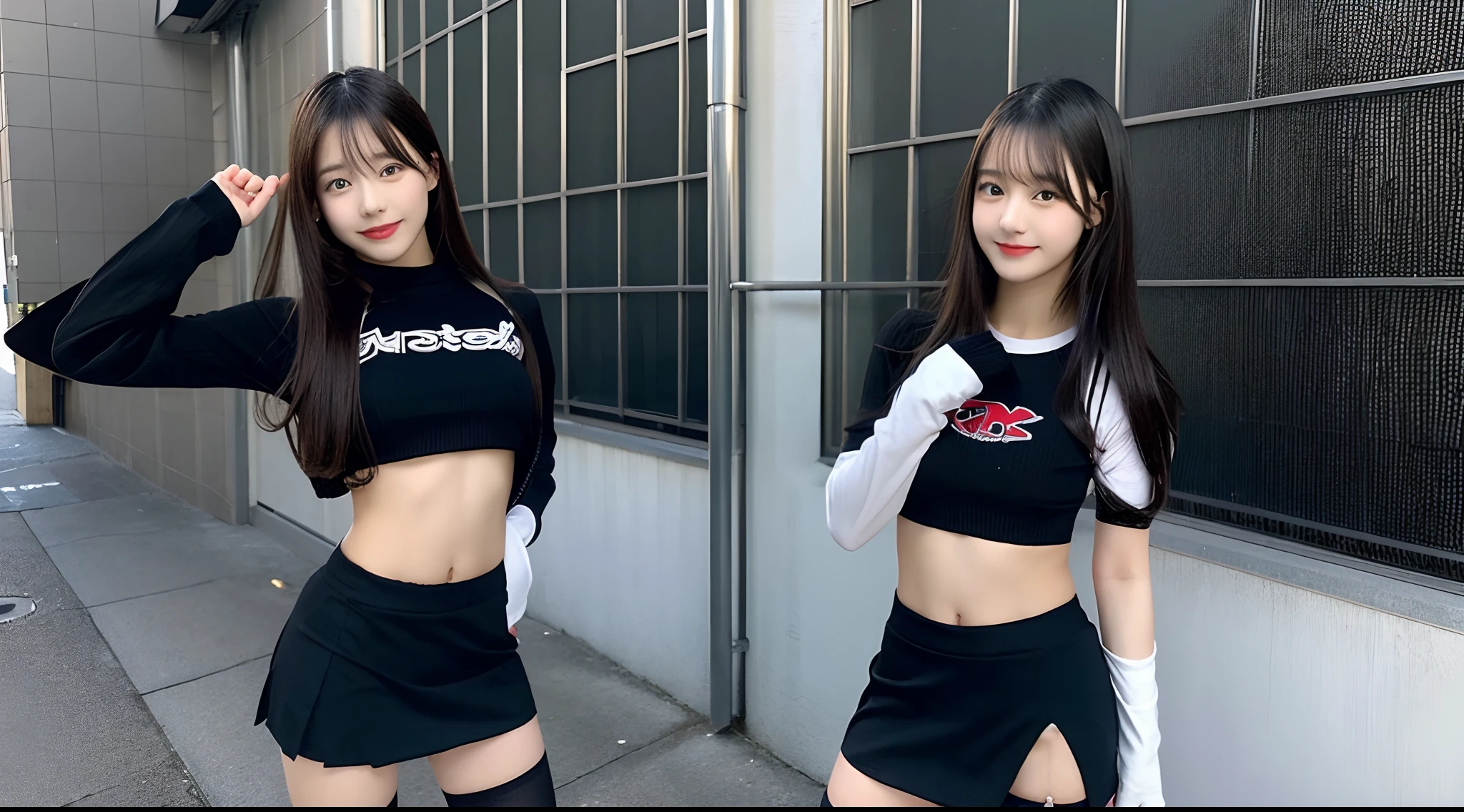 18-year-old cheergirl in a black miniskirt
