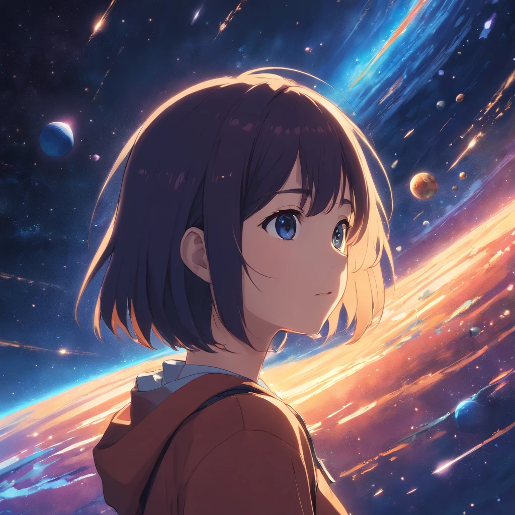 Dark outer space、stele々Shining like a distant diamond、Behind it is a soft black space.。The wonders of the universe scattered in the vast space、Scattered with distant galaxies and celestial bodies、Fantastic nebulae illuminate the darkness with delicate colors, no human.