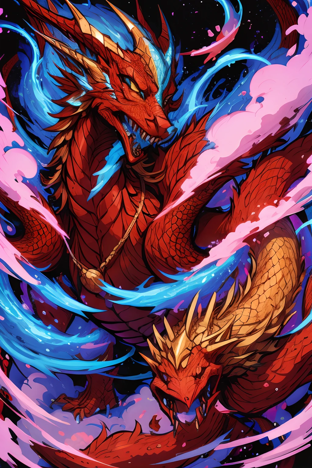 Dragao , face fina com formas afiadas, layered neck, asas grossas e afiadas, pose voando, foco no olho vermelho