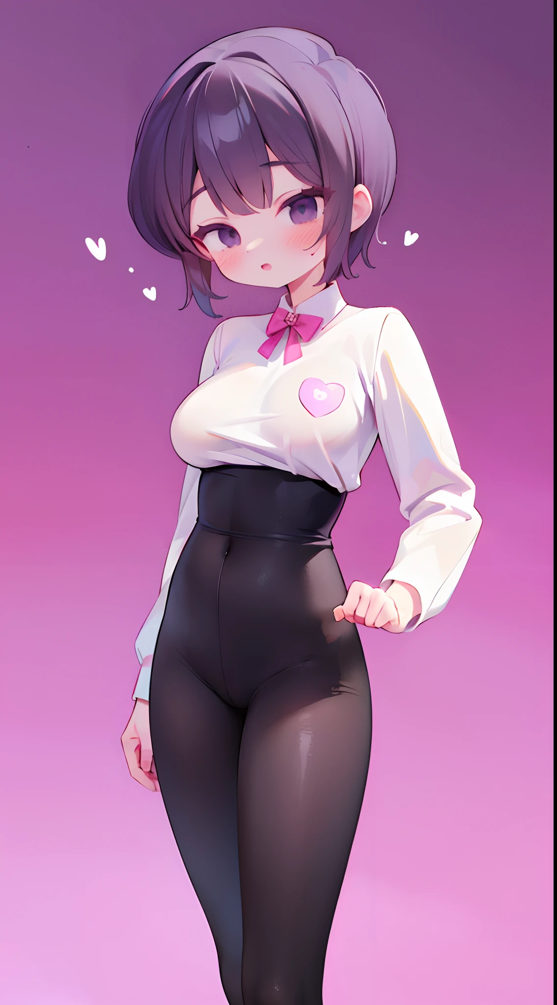 Komi Shuuko,A MILF，C cup，slimfigure，skinny pants，long trousers，white  shirt，Simetall，Hell Whisperer style,Lots of pink hearts，Love background，Fleshy thighs，highly rendered，detailed face with