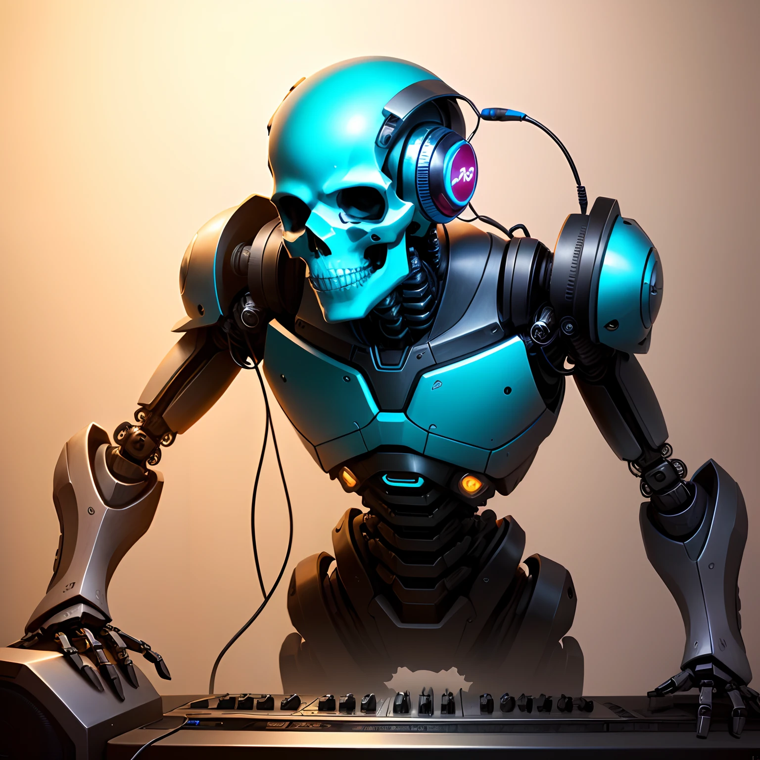 Robotic skull listening to hip hop