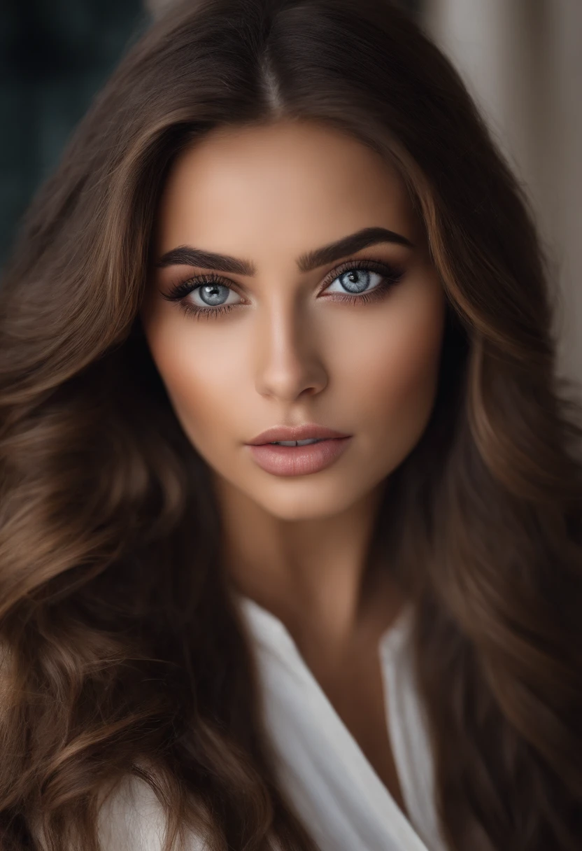 Arafed woman completely , fille sexy aux yeux bruns, ultra realist, Meticulously detailed, Portrait Sophie Mudd, cheveux bruns et grands yeux, selfie of a young woman, Dubai Eyes, Violet Myers, sans maquillage, maquillage naturel, looking straight at camera, Visage avec Artgram, Maquillage subtil, Great photo of the whole body drinking a medium to large bust coffee