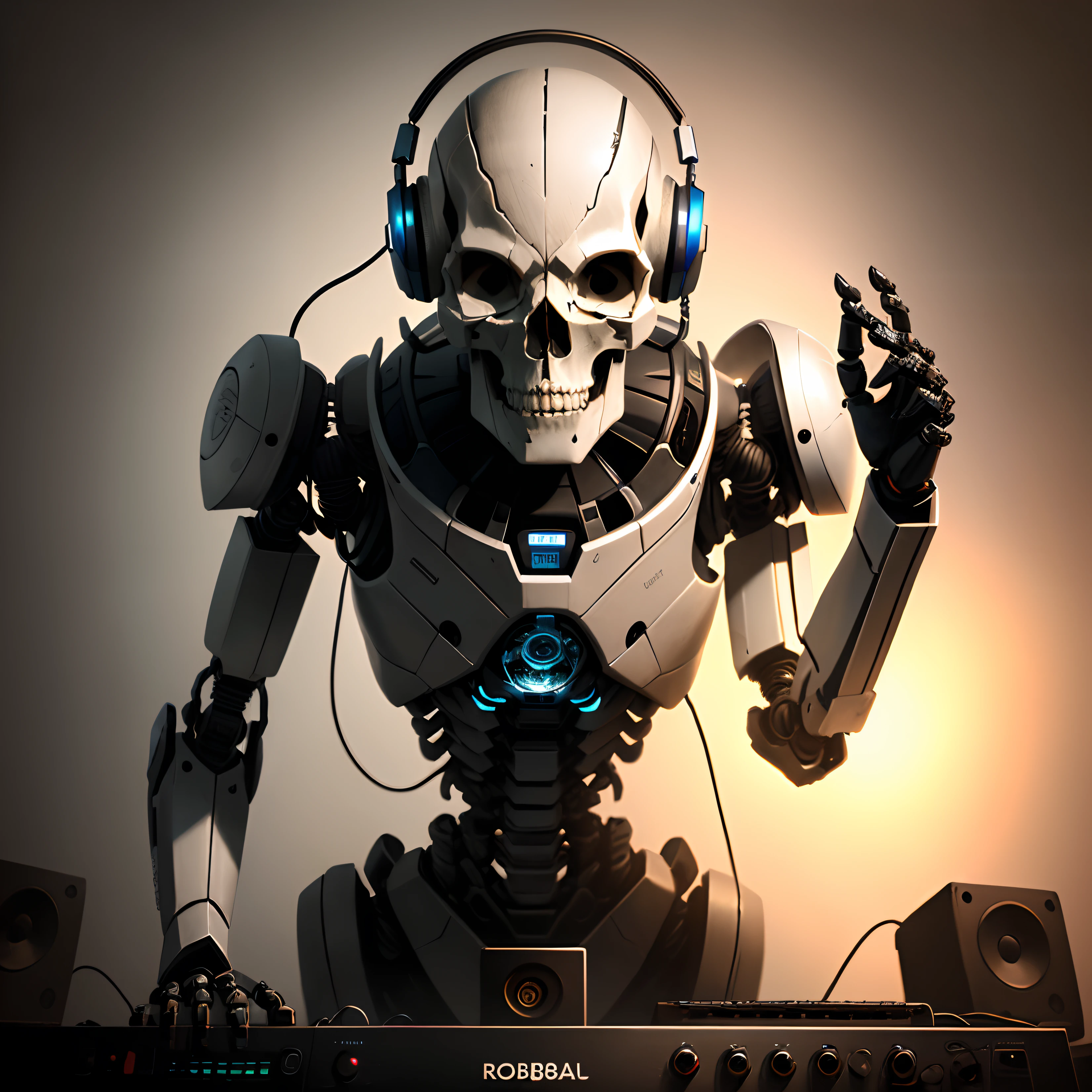 Robotic skull listening to hip hop
