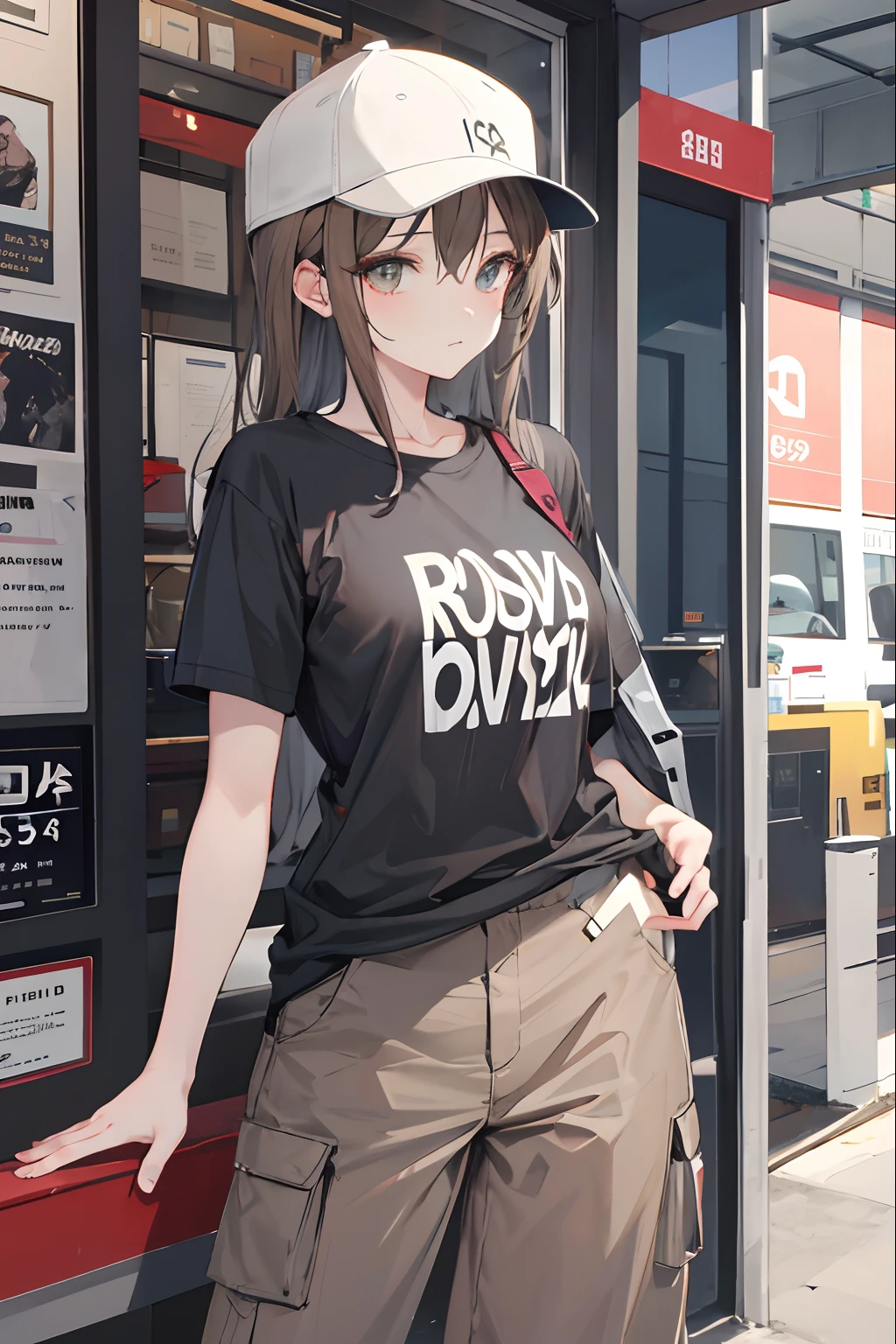 brown and gray girl wearing hot style shirt and pant and wearing cap