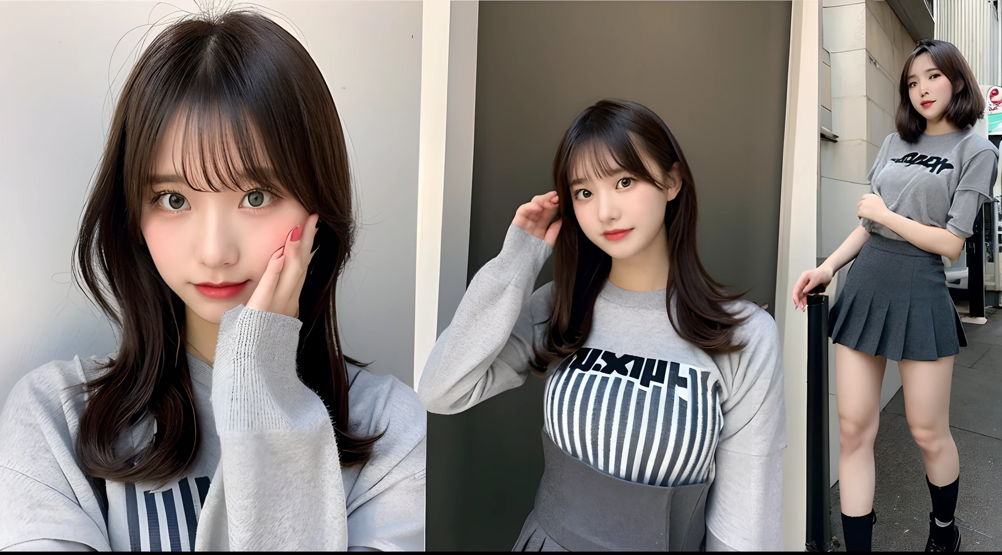ulzzang -6500-v1.1, Middle Finger、Woman's Ko、bangss、Colossal tits、Photo Stick、4K,cute little、a smile