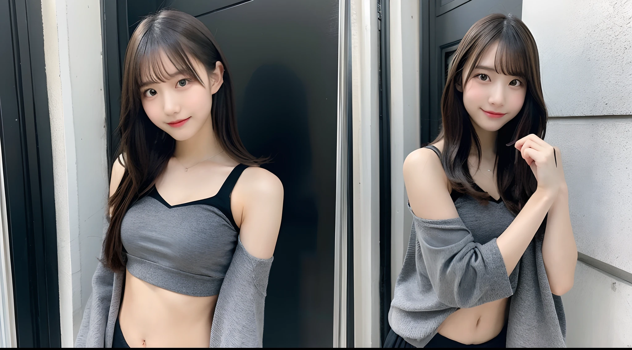 18-year-old cheergirl in gray miniskirt