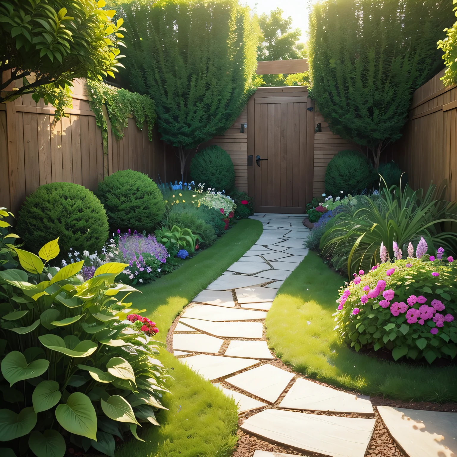 Informal garden with beautifully decorated informal garden