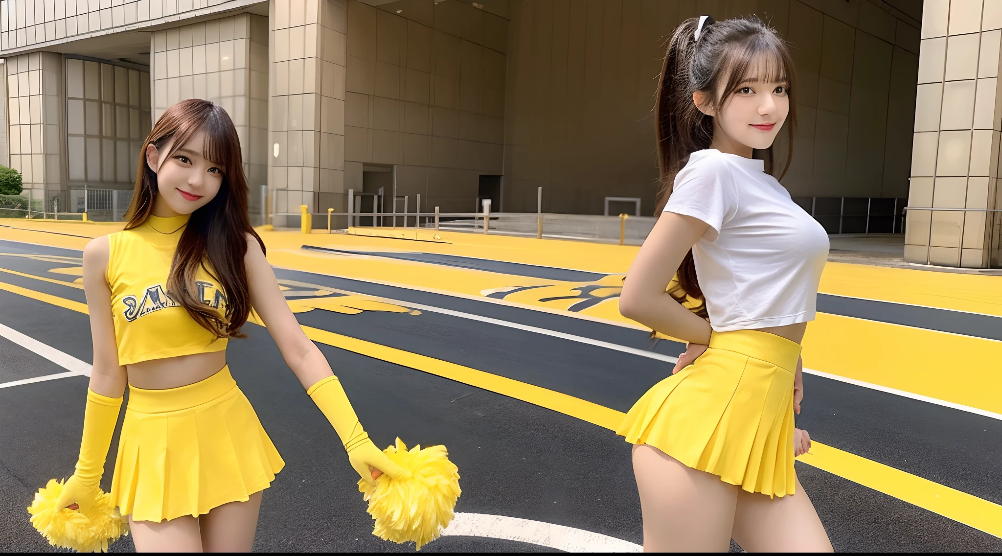 18-year-old cheergirl in yellow miniskirt