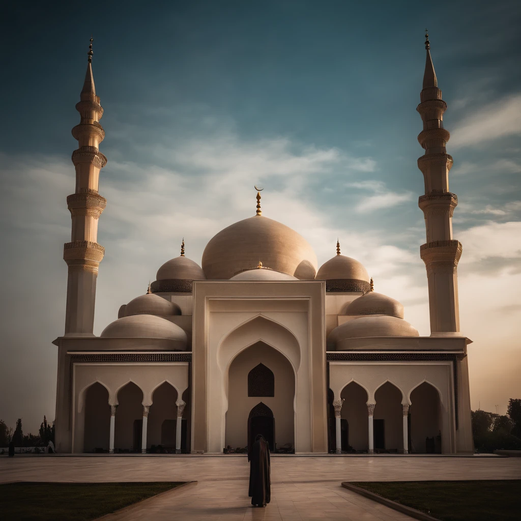 mosque, beatiful skies.