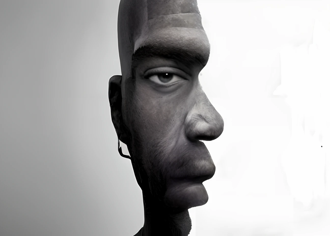 A closeup of a man with a bald head and a tie, confusing optical illusion, surreal!!!, illusion surreal art, metade rosto humano, rosto hiper realista, rostos hiperrealistas, Rosto hiper-realista, surrealismo!!!!, Rosto hiper detalhado, rostos hiper detalhados, morfologia da face, Hyper - Rosto detalhado, realista surreal, optical illusion art, rostos hiper realistas, face hiperdetalhada