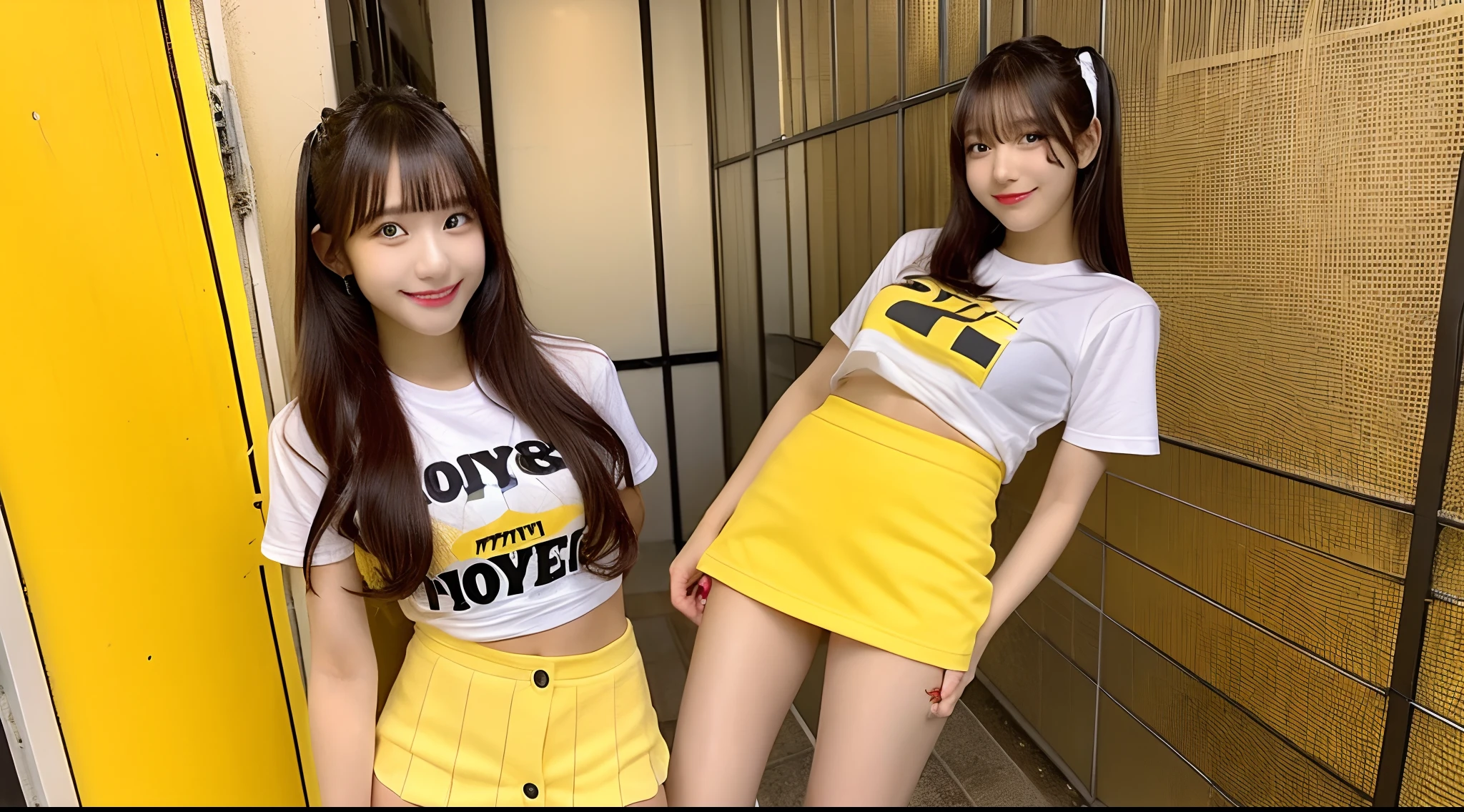 18-year-old cheergirl in yellow miniskirt