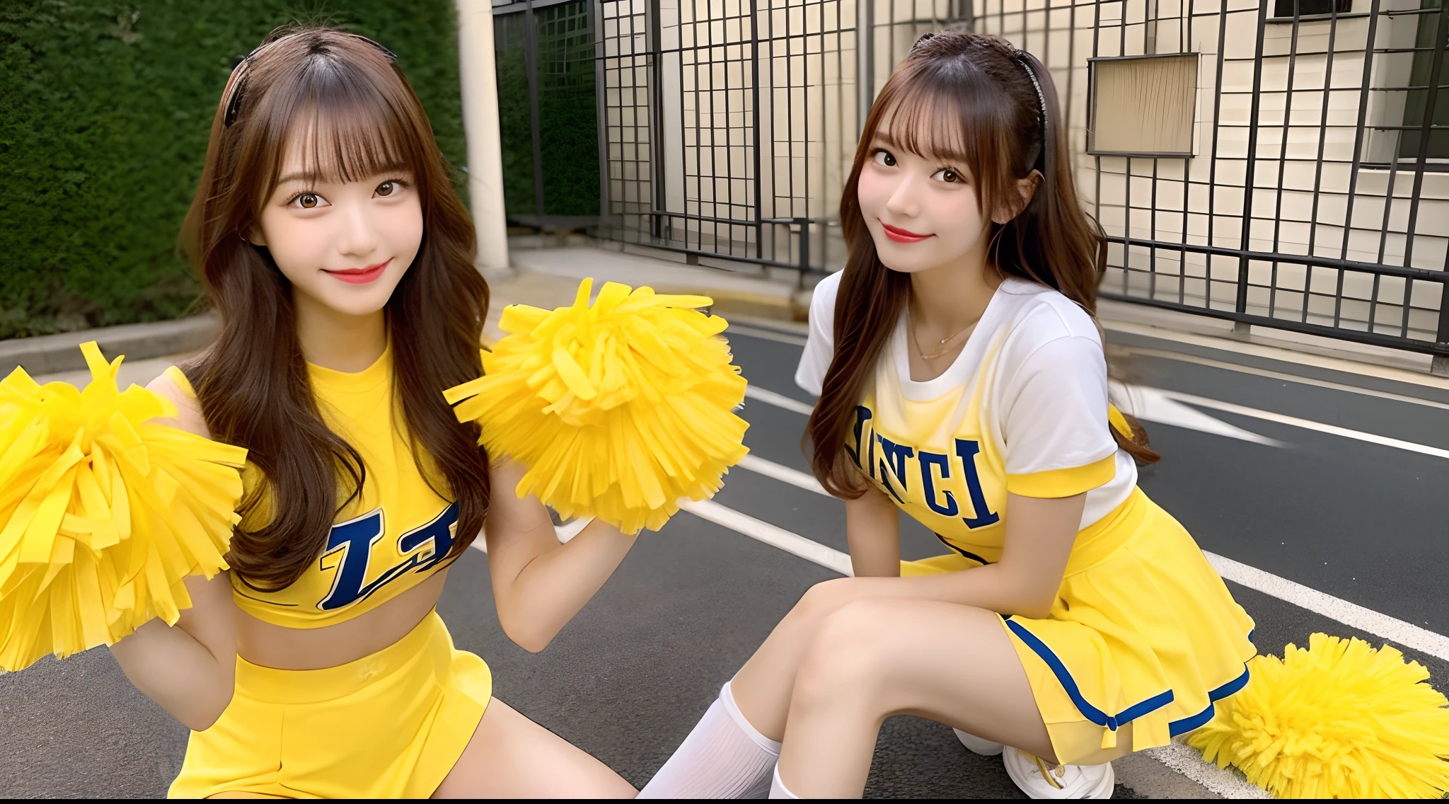 18-year-old cheergirl in yellow miniskirt