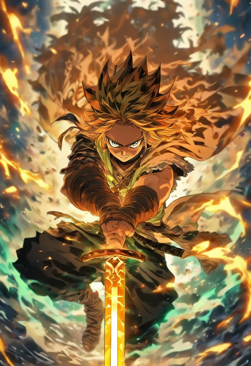 /imagine prompt: A fierce-looking Zenitsu from (demon slayer) with his sword standing with a menacing gaze and expression, people around her avoiding her in fear, ,32k, best quality, masterpiece, super detail, high details, by Makoto Shinkai ,in the style of the stars art group xing xing, --niji 5"