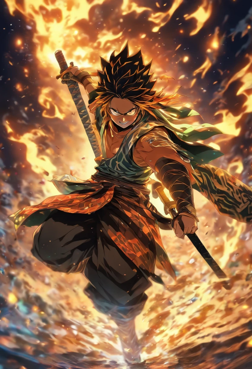 /imagine prompt: A fierce-looking Zenitsu from (demon slayer) with his sword standing with a menacing gaze and expression, people around her avoiding her in fear, ,32k, best quality, masterpiece, super detail, high details, by Makoto Shinkai ,in the style of the stars art group xing xing, --niji 5"