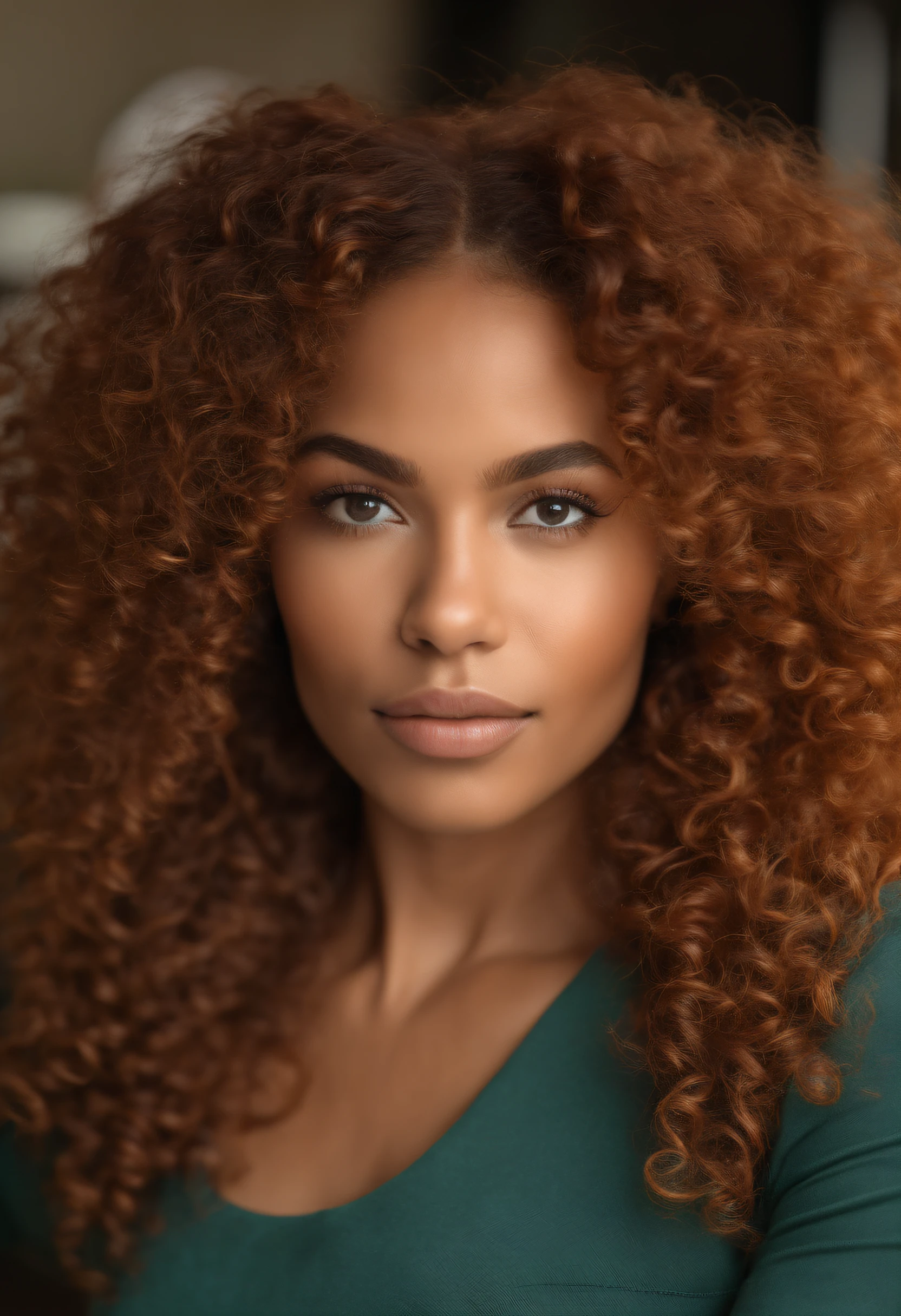 "Ultra-realistic image of a beautiful 22-year-old Afro-Latin girl,Caramel peel, corps parfait, Prendre un selfie dans son bureau avec son sony A7RV, maigre, taille ultra-fine, cheveux rouge, Curly and curly hair karibean , piercing green eyes.hyper-realistic,anatomie correcte,Facial features are carefully represented,Boucles gratuites, curly red hair, (cour, curly red hair), Long curly wild red hair, cheveux multiversaux, cour, curly red hair, curly red hair, Boucles, wavy hair spread out, Boucles baroques, Boucles, Curly,Texture des cheveux, Curly bang