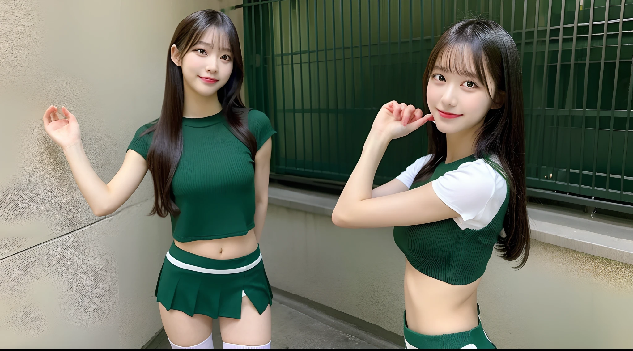 18-year-old cheergirl in a green miniskirt