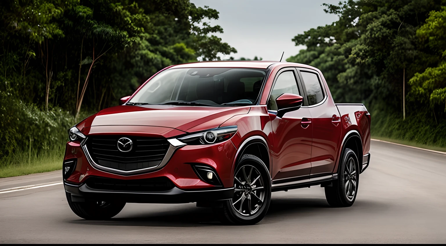 Masterpiece, hd, 1car, Mazda, 2020,pickup truck, Compact size, Thailand streets,red color, Cheap price