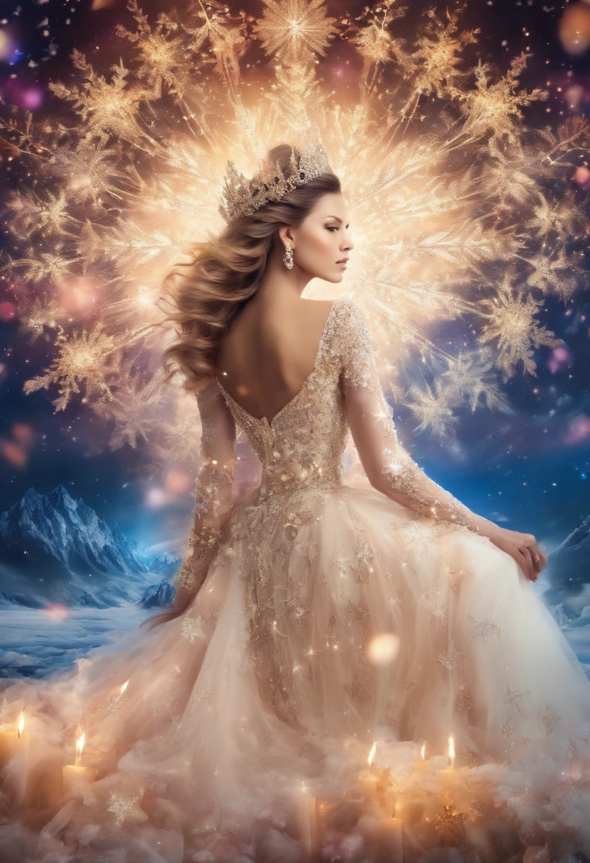 (best quality,1.2),ultra-detailed,(realistic,photorealistic:1.37),fashion show photo,(full-body shot),Gisele Bündchen,Adriana Lima,Candice Swanepoel,supermodel figures,pearl necklace,beautiful high heels,glossy,retro,luxurious,indoor runway scene set,(snowflake,oceanic,stellar) background with snowflakes,stars,long shot,texture of the photo,creating this image.
