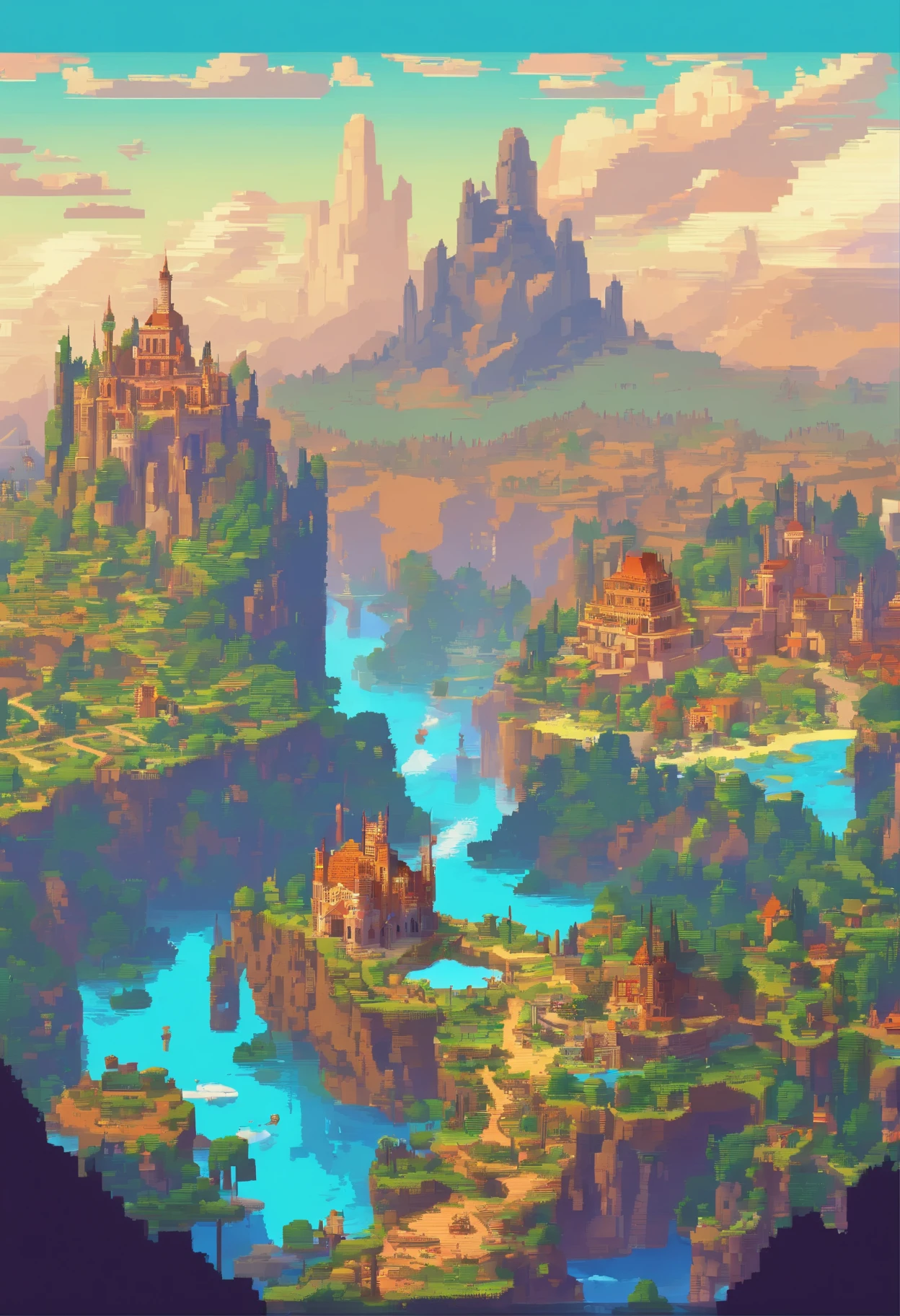 Fantasy world, wonderful, full of fantasy and FICTION, colorful (work of art), landscape presents a civilization mixed with medieval and futuristic, Beautiful landscape, 4k HD, Art,