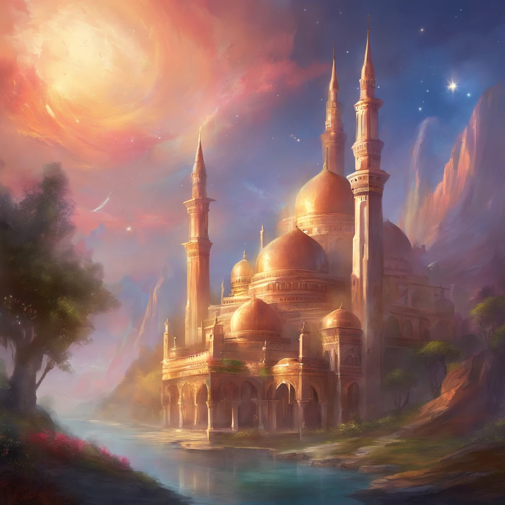 mosque, beatiful skies.