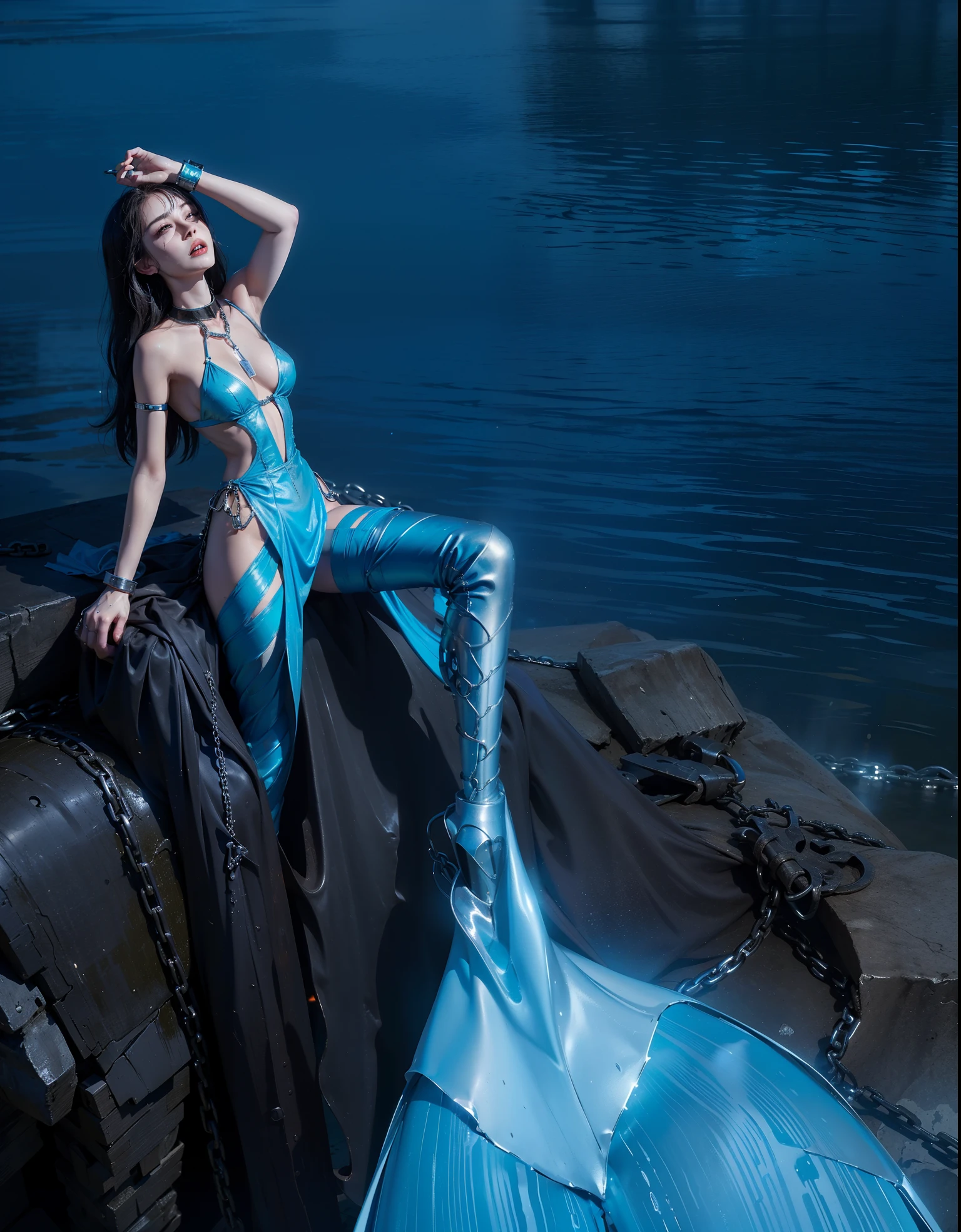,((Wearing a torn sheer costume of a superheroine)),(, No bra)), Wet crotch, Wet thighs, Beautiful girl with accentuated slender abs: 1.4, (((nipple tips protruding, areola is protruding, The shape of the pubic region is clearly visible)), sixpack abs: 1.4, Bust Botox, Photo, Sharpness, Unique 850 4, Koda850 k portrait camera, F1.6 shots, Ultra-realistic textures, Spectacular light textures, Cinestil 800 Fashion Mechanics, (futuristic sci-fi battle fashion: 1.1), (tied perfectly by chain), Restraint, Slaves, collars, ((wide prison with sunlight)), Dark fantasy, Realistic material details, extreme hight detail, Ultra-realistic materials ((Torn costume))), Wet, Cloudy, (Chained)), ((big emphasized by chains)), ((chains digging into crotch)), ( (Collar)), (, No bra), shredded costumes, broken golden shields and battle spears,, White combat gloves, Combat shoulder armor, Blood splattered on the face, Blood splattered, Realistic, (Bruises, Dirty, ripped clothing, skimpy clothing, Blood: 1.3), Torn Cape, Torn pantyhose, Long legs, ((iron pipe in the crotch)), Metallic shackles and fetters, ((chains hung from heaven)), Wet crotch is clearly visible, Swarovski's sword and the anatomy beneath his feet, (futuristic sci-fi battle fashion, Torn mesh stockings),