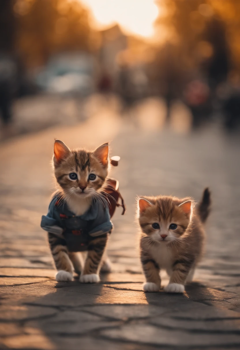 I have two little kittens, a cute little cat, cute kittens, Cutest, Incredibly cute, Adorable and cute, And cute and lovely. They are walking down the street with backpacks, Walking together, commute, Proudly walk down the street, And the cat is walking. They are cute in the style of 🍂 and 🍁, Adorable and cute, Cute and adorable, oh, nice and cute. They are known as real-life Tom and Jerry.