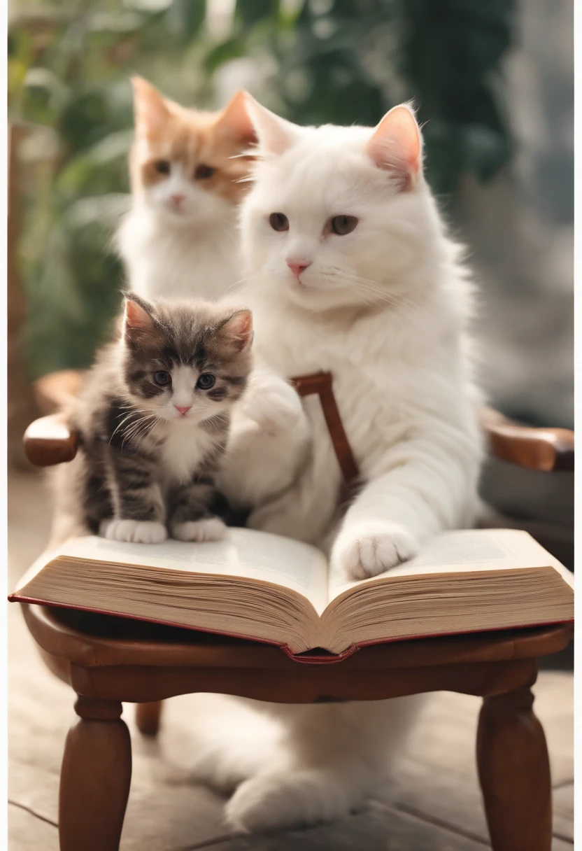 there is a cat on it, a cute little cat, The cutest kitten in history, Very beautiful and cute girl cat, Lewd and excited white cat, a cute little cat, Intelligent cat, an anthro cat, funny cat, cute kittens, And a sad cat. They read books on the couch、Sitting on a chair. They are relaxing after a hard day. They are wearing pajamas.