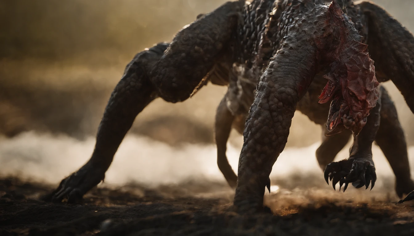 Golden Tenryu，Harsh red eyes,Close-up release of blood fire from the nose,Chest scales,high high quality,8K,Many details,Fire lettuce,Alas,4 legs,Spotted claws,golds,dangers,fires,dentes pontiagudos,big dragon,immensity,threatening,imponent