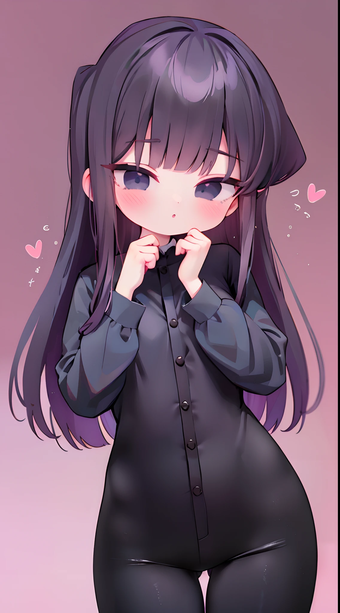 komi shouko,D cup，slimfigure，black long dress，skinny pants，long trousers，The shirt，Simetall，Hell Whisperer style,Lots of pink hearts，Love background，Fleshy thighs，highly rendered，detailed face with