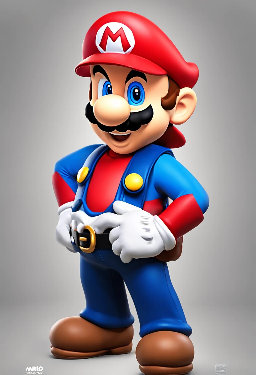 (Mario), design de personagens, Nintendo Super Mario, (olhos azuis, red hat, terno vermelho, blue suspenders, luvas brancas, )usando a armadura do homem de ferro da marvel, super bonito estilo caixa cega, Chibi, corpo inteiro, exaggerated expressions and actions, fundo limpo, Destaques iridescentes brilhantes, studio lighting, Atmospheric Illumination, com textura requintada, High detail, high resolution, c4d, ..3d, Liquidificador, 8k, best quality, Ultra High Definition
