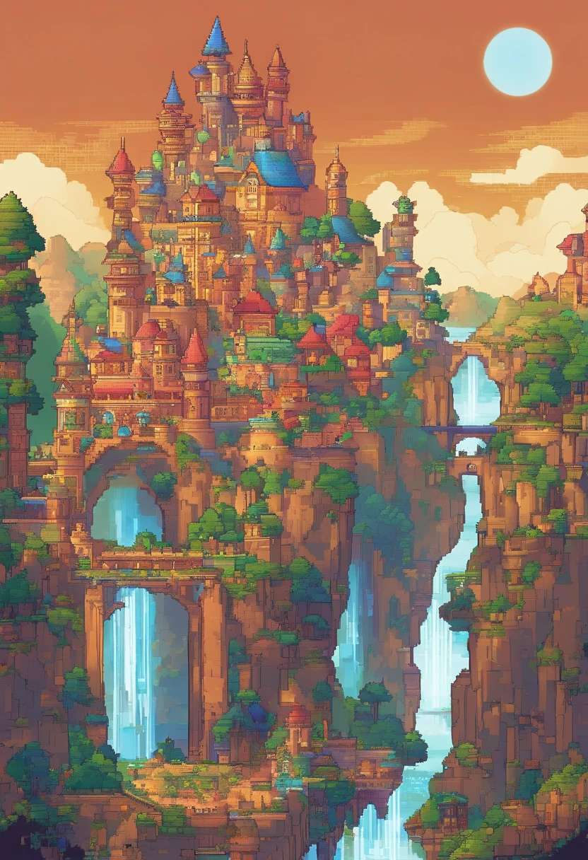 mundo de fantasia, maravilhoso, full of fantasy and FICTION, Colouring, luminosadade baixa, Medium brightness (artistic work), landscape presents a civilization mixed with medieval and futuristic, bela paisagem, 4K HD | |, arte,