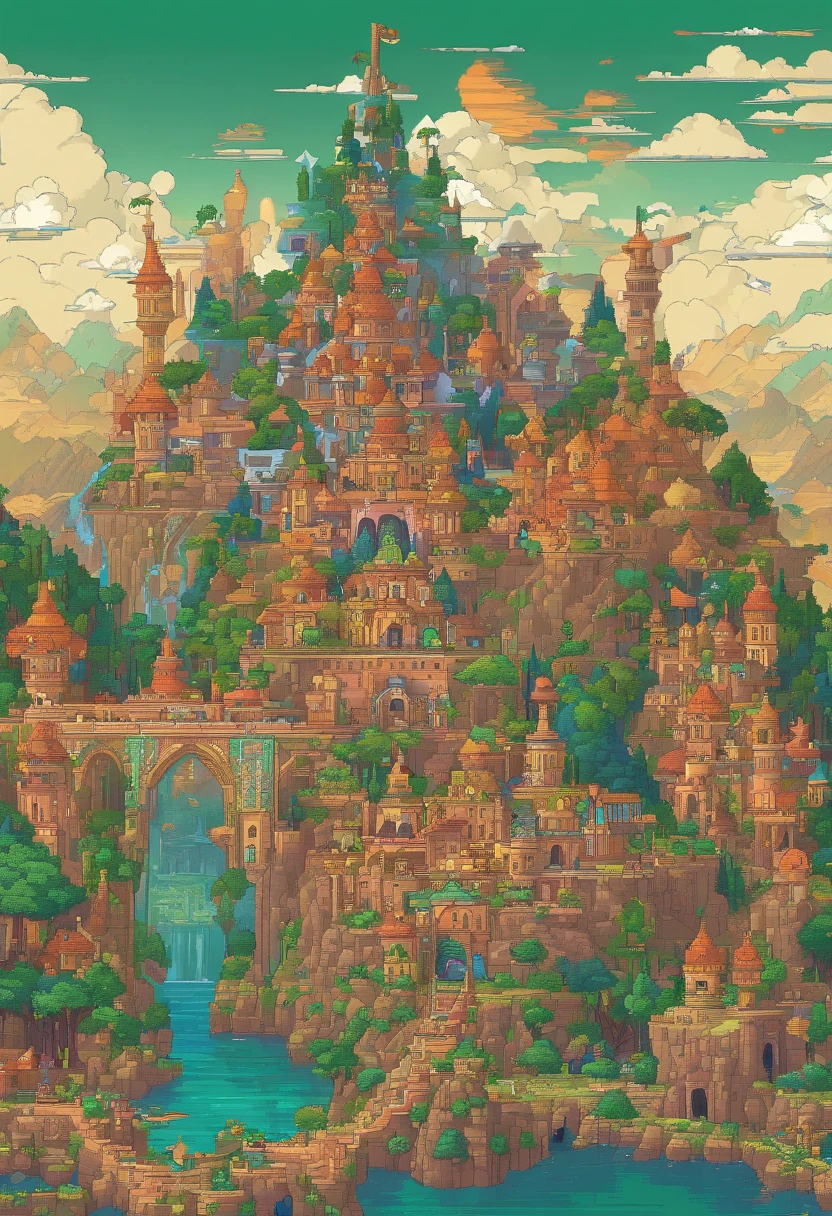 mundo de fantasia, maravilhoso, full of fantasy and FICTION, Colouring, luminosadade baixa, Medium brightness (artistic work), landscape presents a civilization mixed with medieval and futuristic, bela paisagem, 4K HD | |, arte,