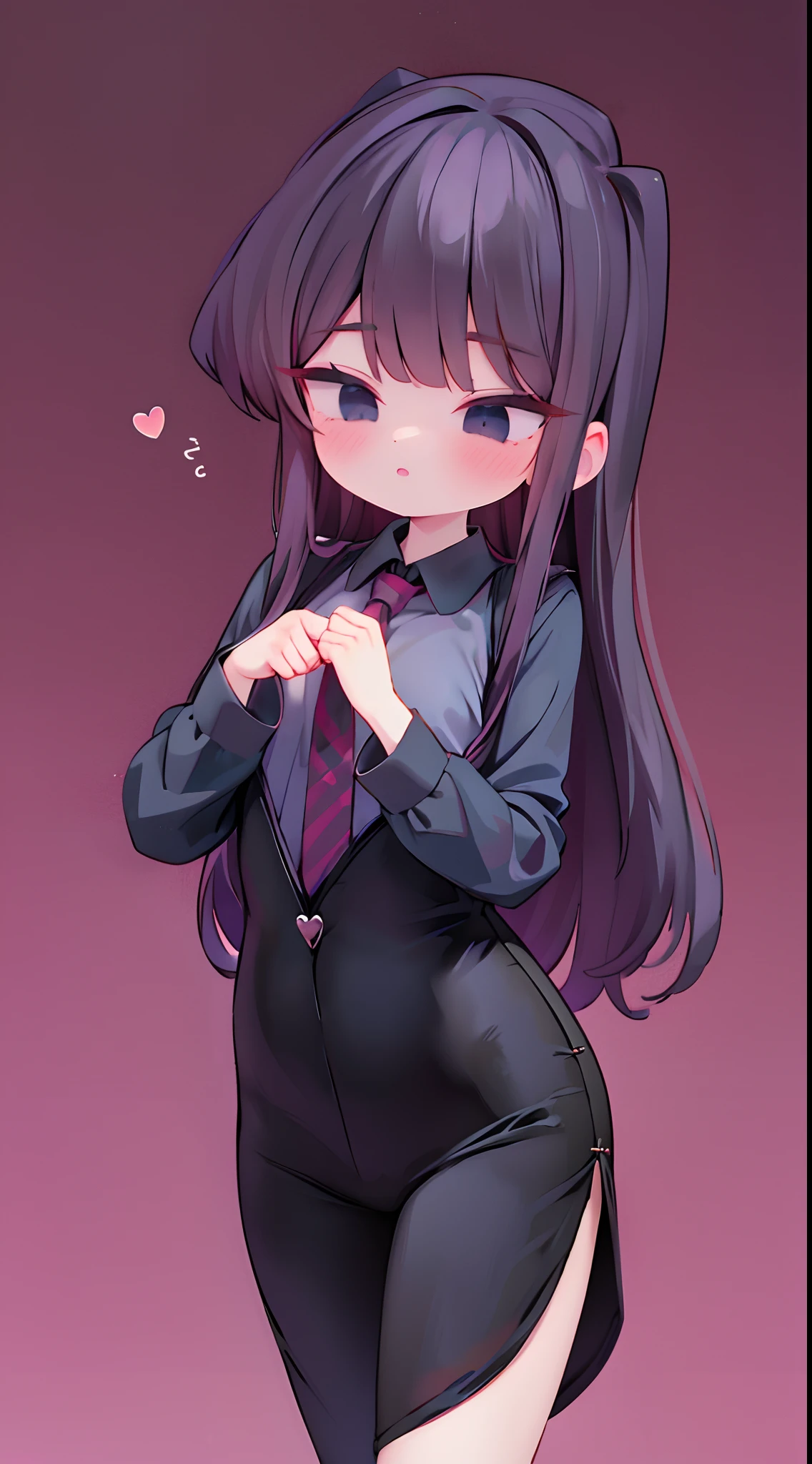 komi shouko,D cup，slimfigure，black long dress，skinny pants，long trousers，The shirt，Simetall，Hell Whisperer style,Lots of pink hearts，Love background，Fleshy thighs，highly rendered，detailed face with