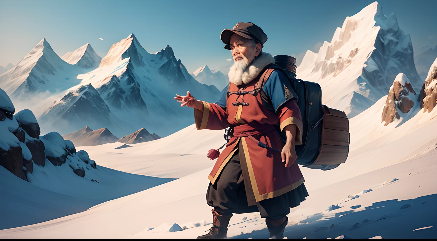 Aria a villager and a old Chinese man Master Yen reaching the mountain's peak