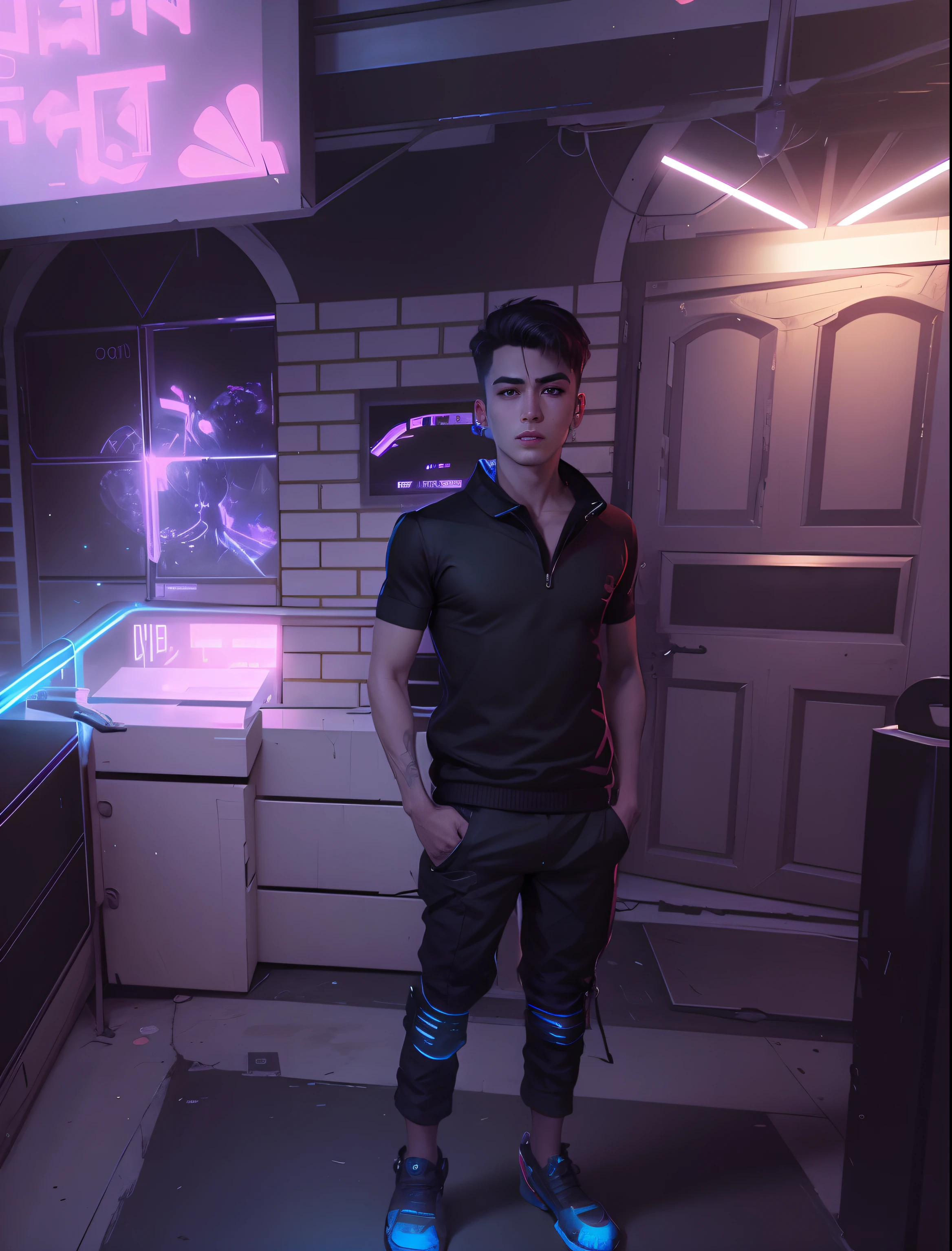 Change background cyberpunk handsome boy, realistic face,8k,ultra realistic,
