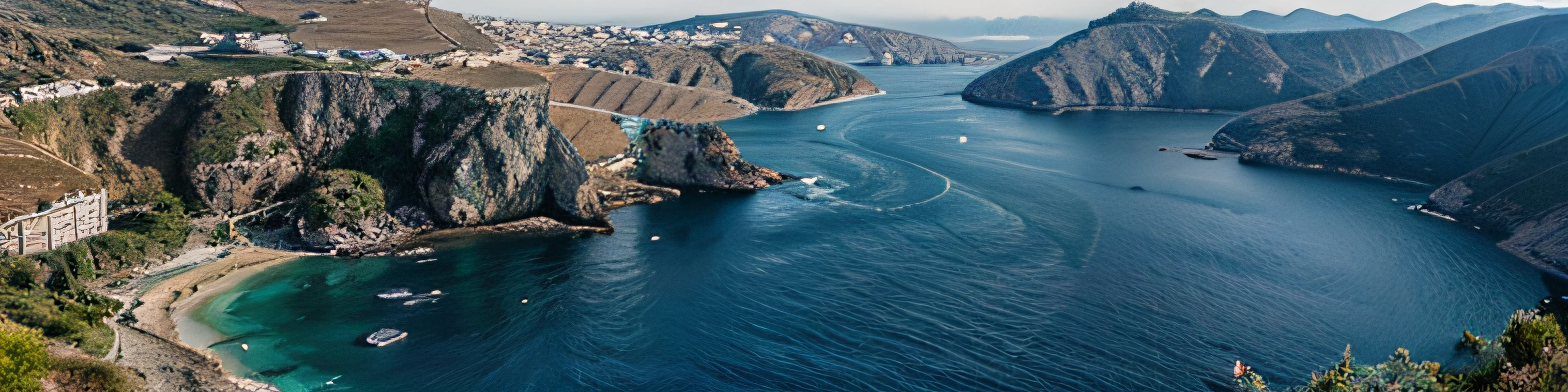 Greek scenery, ocean, mountains, gorgeous view, beautiful, ultrarealistic, HDR, photoreal, seductive scenery